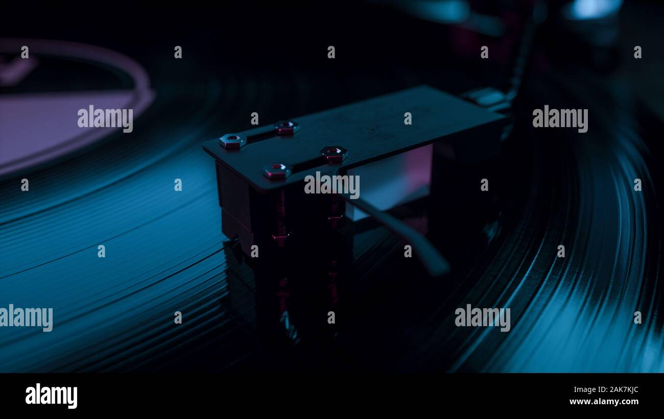 Vintage turn table player in close up.Retro style turntables needle