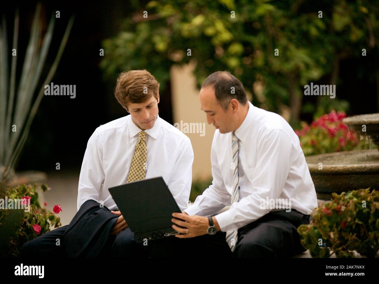 Two business executives working on a laptop. Stock Photo