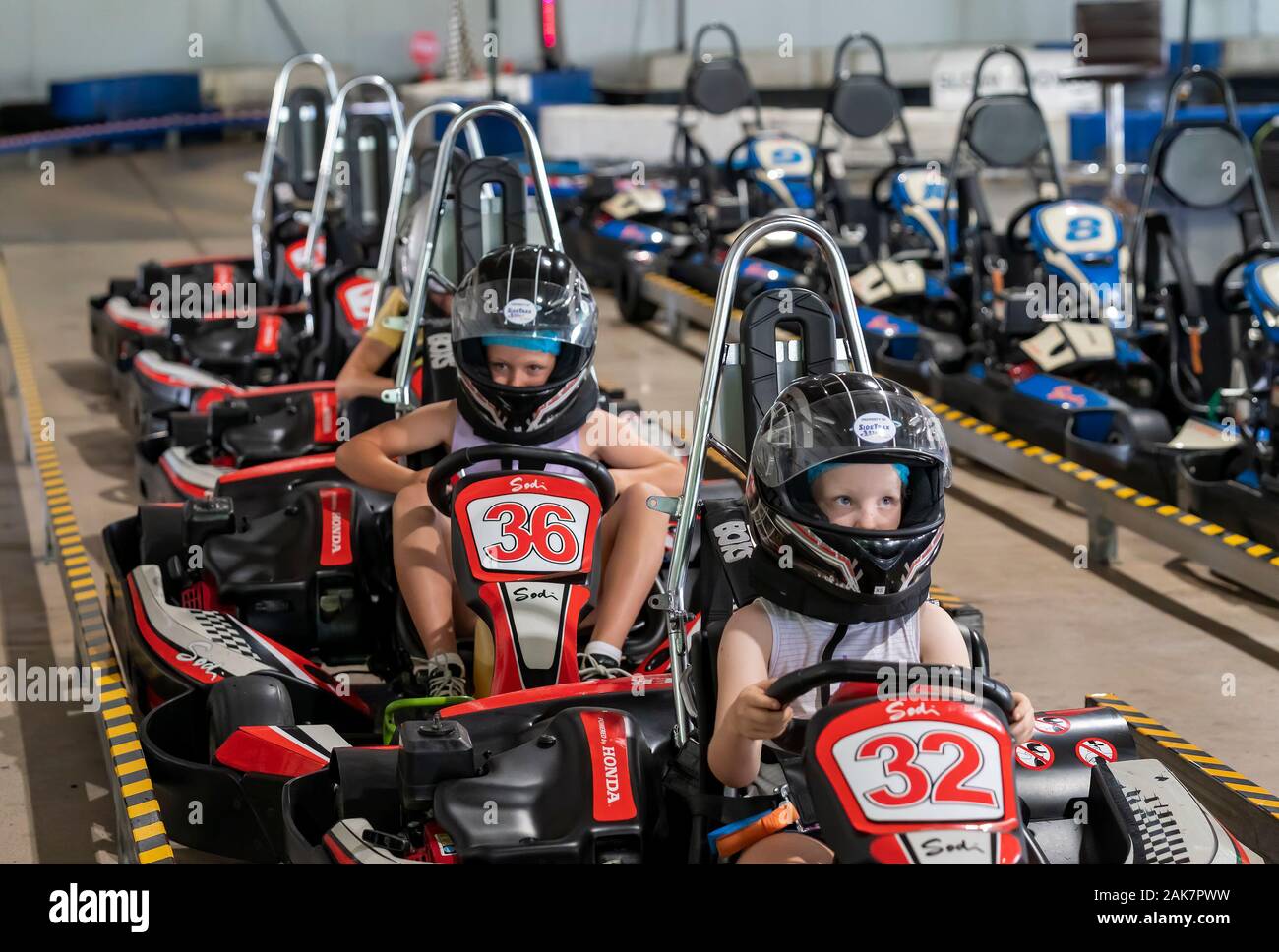 Mackay, Queensland, Australia January 2020 Children line up in their