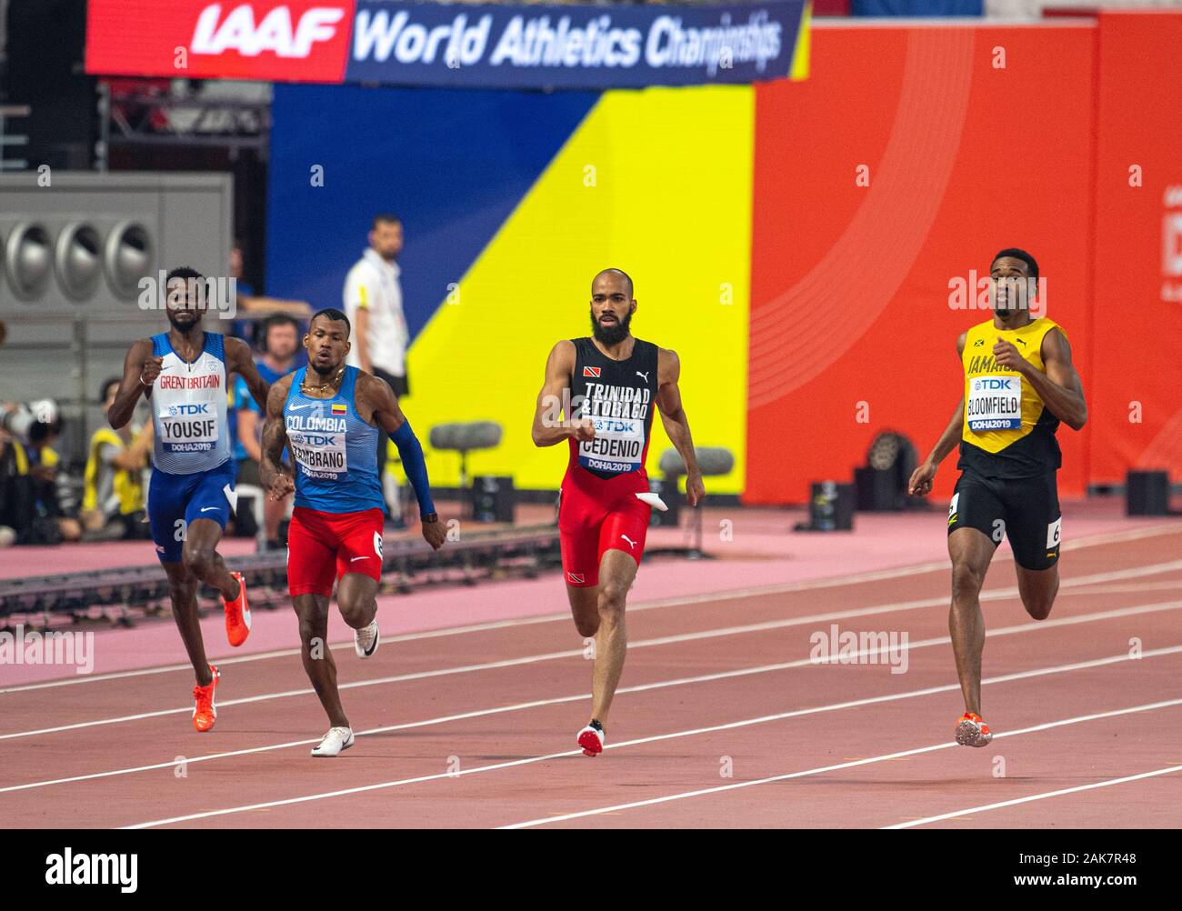 Doha Qatar Oct 2 Rabah Yousif Of Gb Ni Anthony Jose Zambrano Of Colombia Machel Cedenio Of Trinidad And Akeem Bloomfield Of Jamaica Competin Stock Photo Alamy