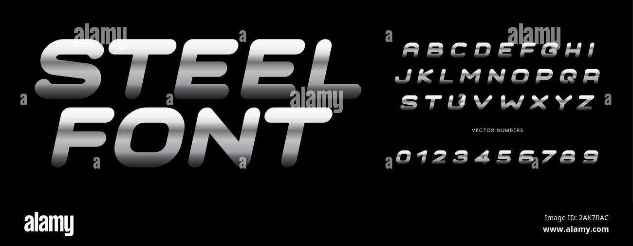 Steel Letters And Numbers Set Polished Metal Texture Style