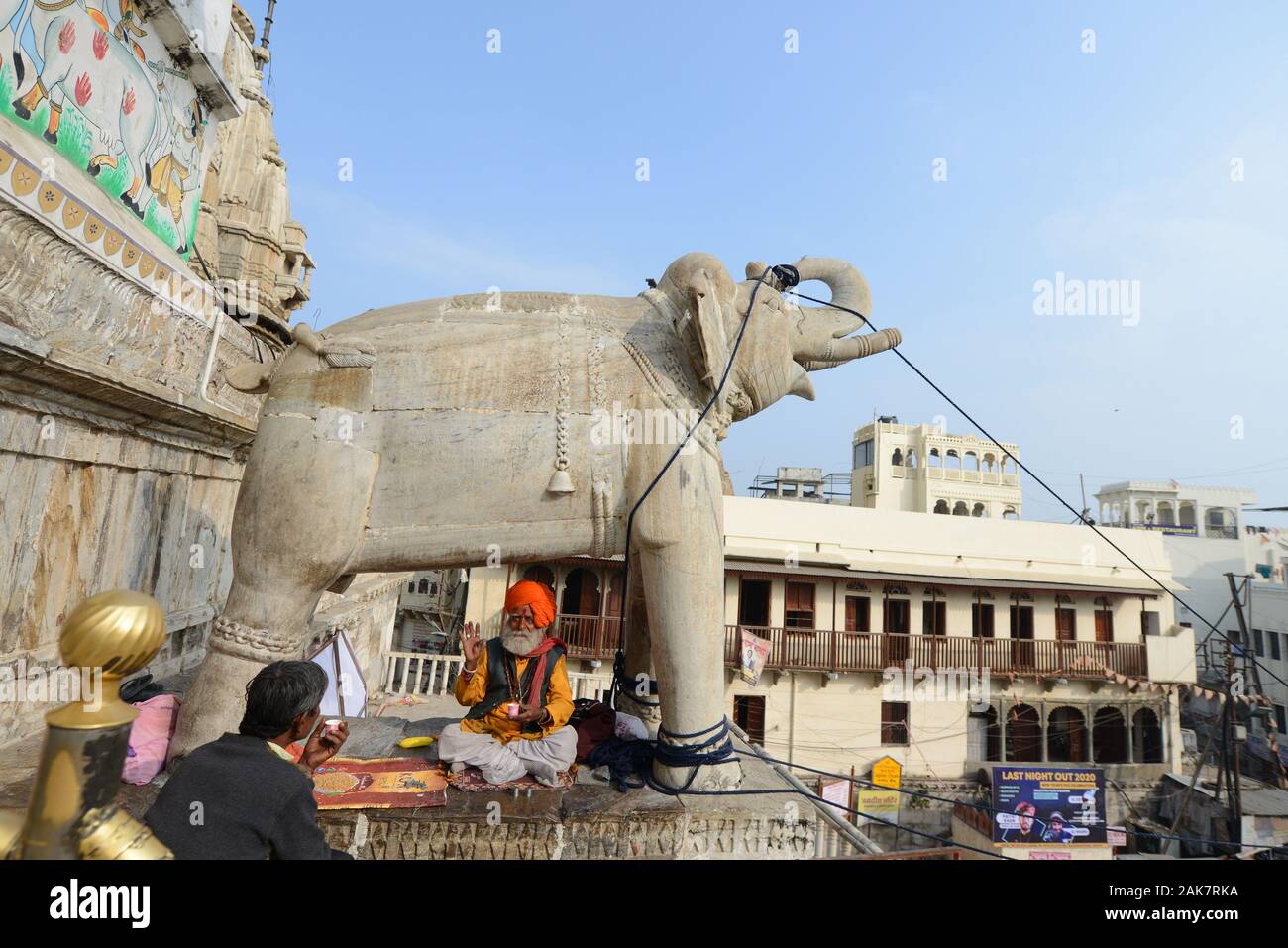 Elephant sculpture at the entrance to the Jagdish temple in Udaipur