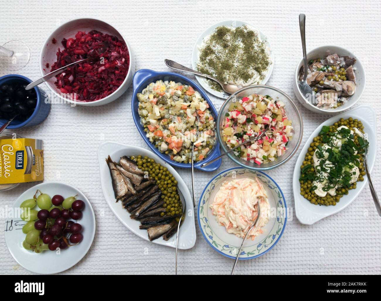 Lithuanian food dishes on table Stock Photo