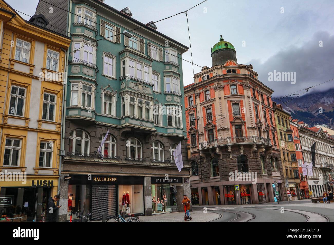 Beautiful architectural buildings and colorful houses in the city ...