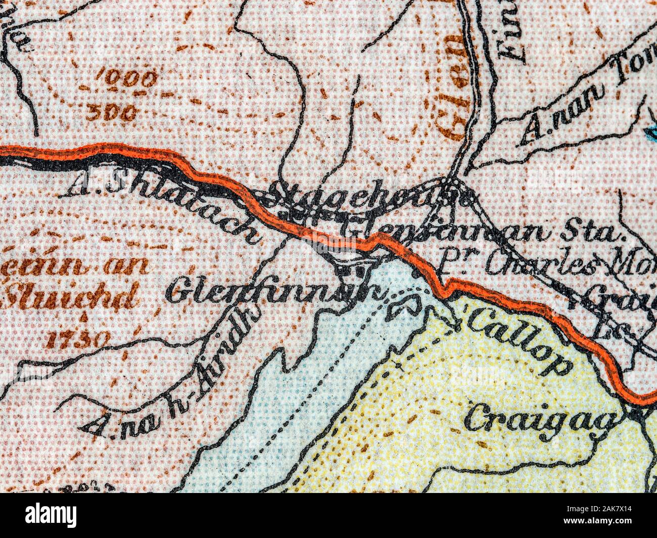 Old map of Glenfinnan, Scotland, UK the map features the Glenfinnan