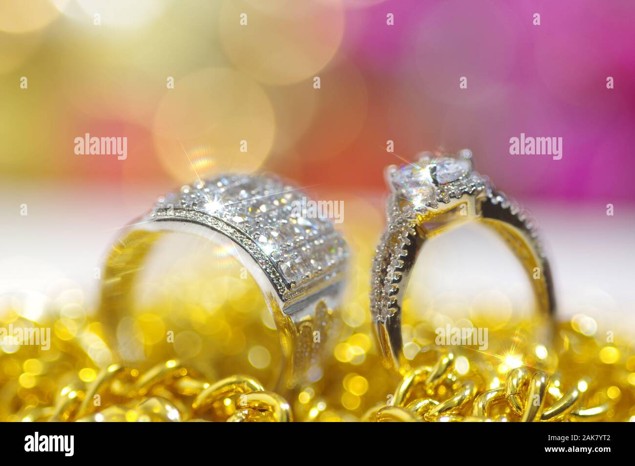 The gold diamond engagement rings Stock Photo - Alamy