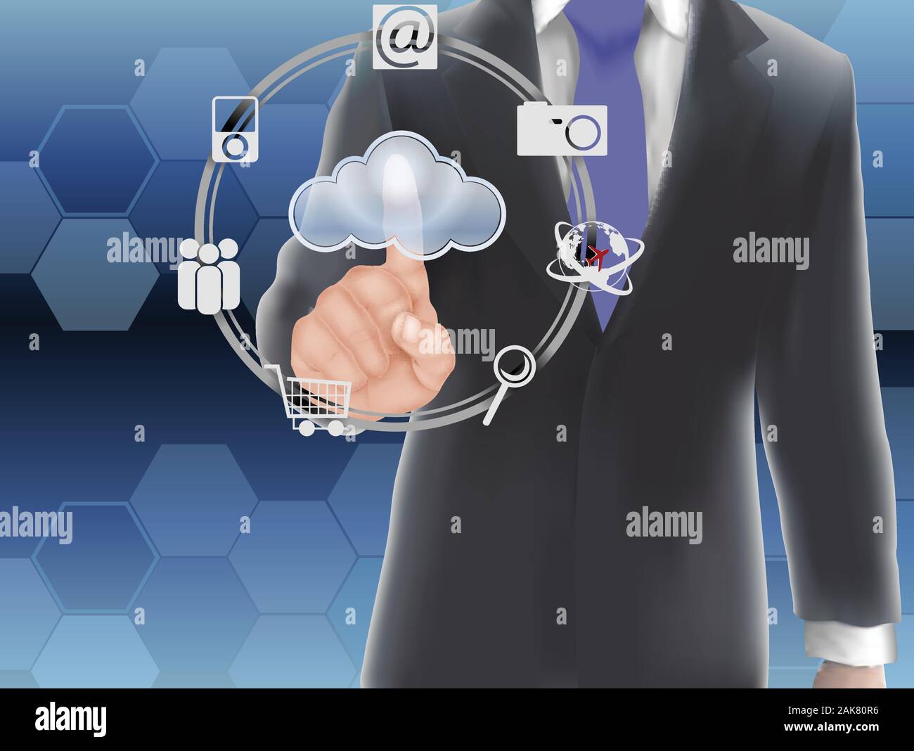 Cloud computing concept, finger touching the cloud. vector Stock Vector ...