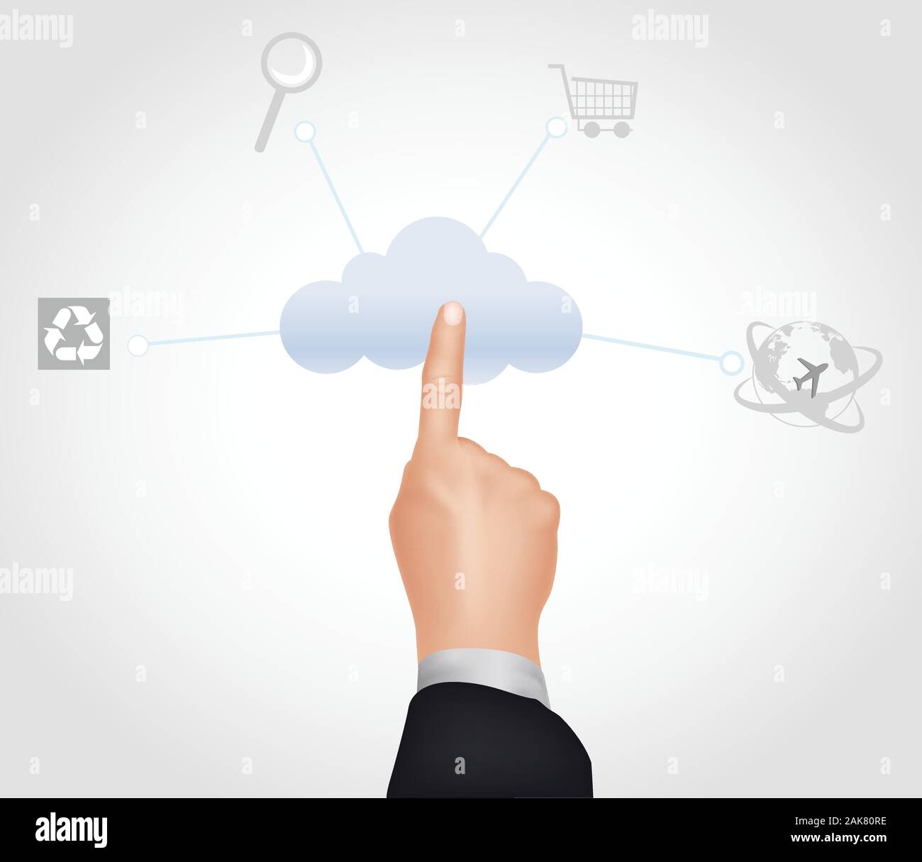 Cloud computing concept, finger touching the cloud. vector Stock Vector ...