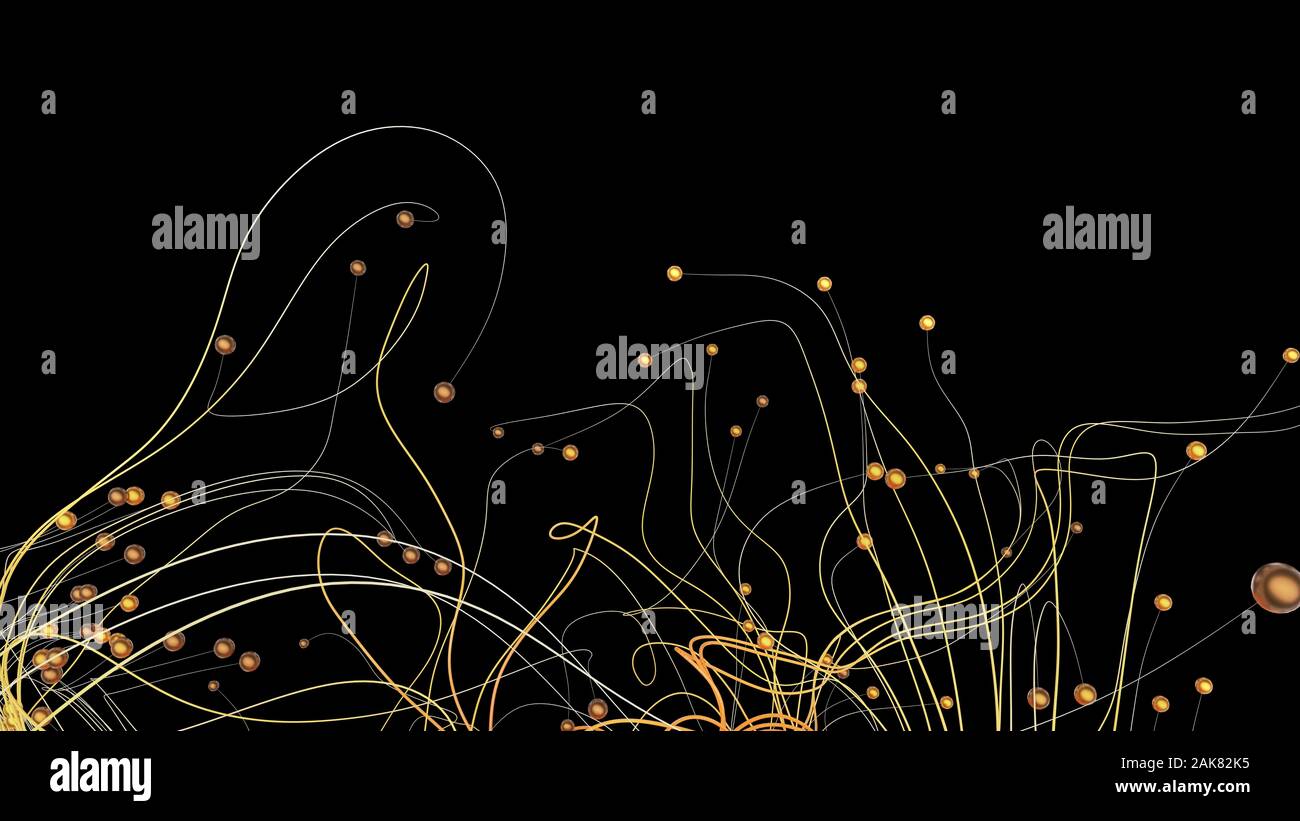 Twisted cosmic lines or strings in the black space. Beautiful swirls ...