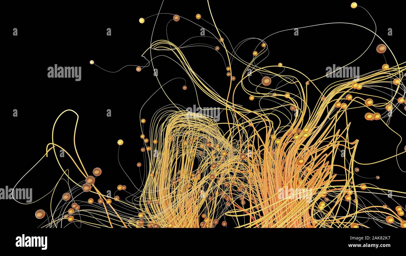 Twisted cosmic lines or strings in the black space. Beautiful swirls ...