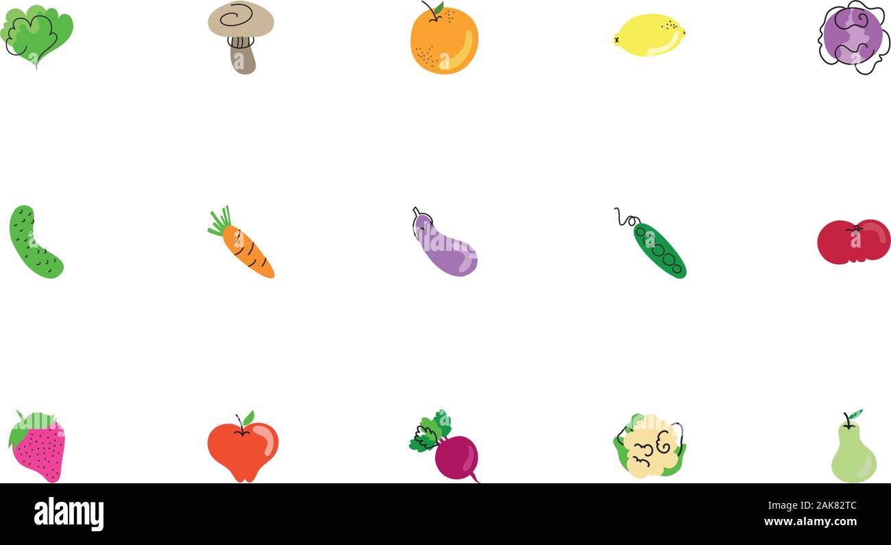 bundle of fruits and vegetables icons Stock Vector Image & Art - Alamy
