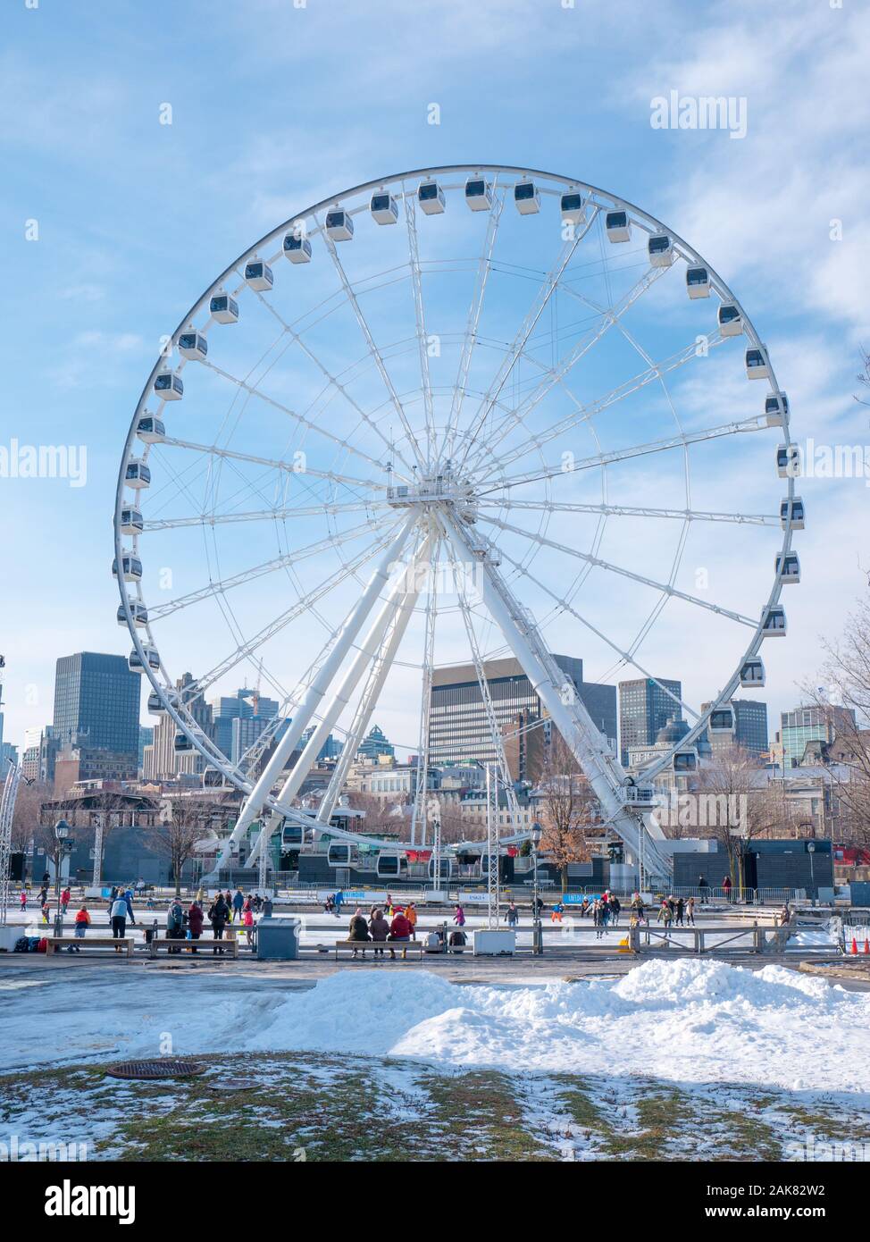 Montreal Quebec Canada. January 2020. People having fun on the Old port