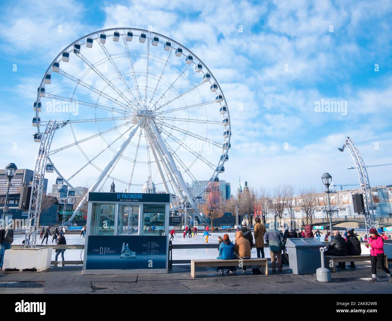 Montreal Quebec Canada. January 2020. People having fun on the Old port