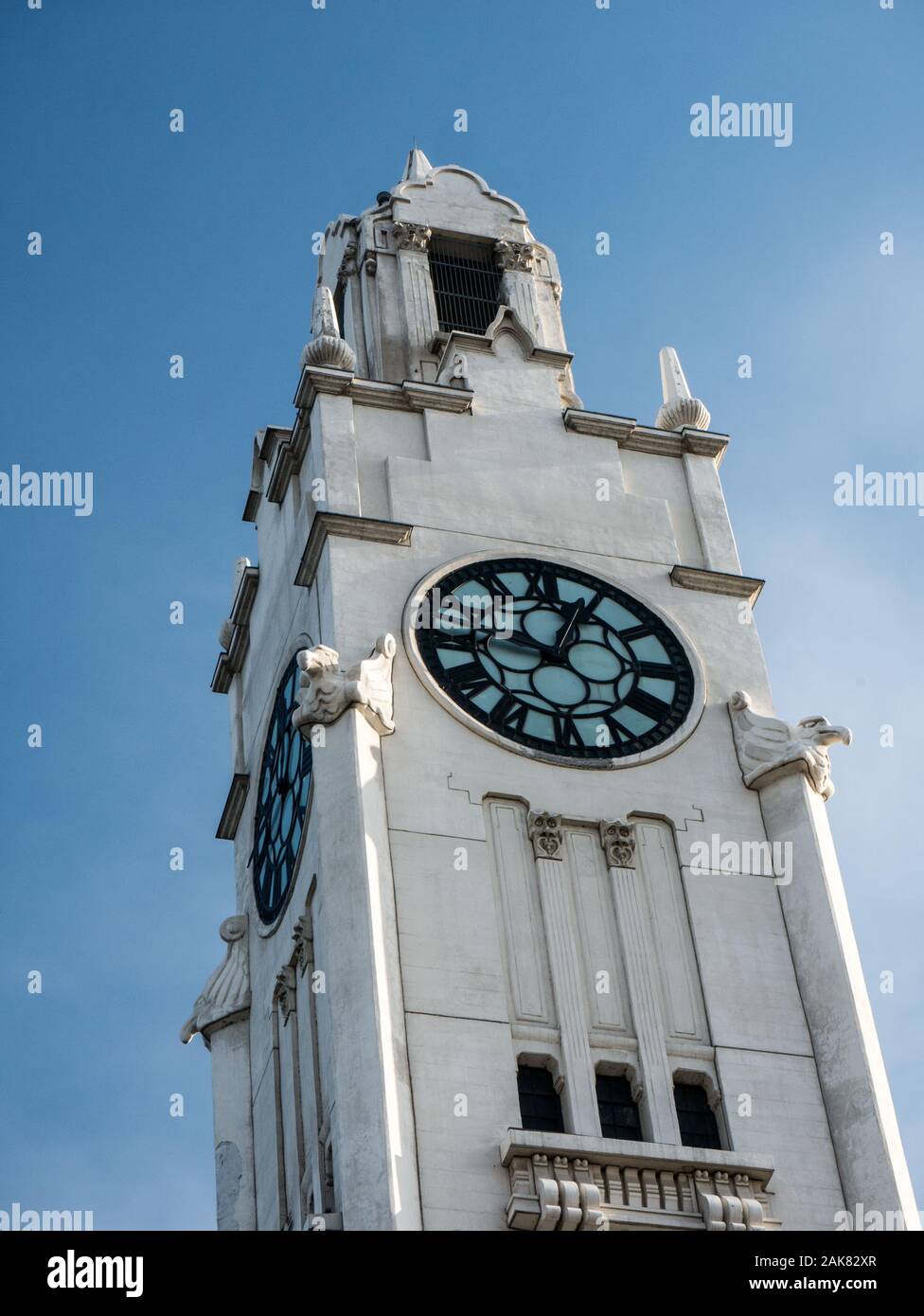 Montreal clock tower, Quai de l'Horloge, at the entrance of the old port of  Montreal. Against blue sky Stock Photo - Alamy