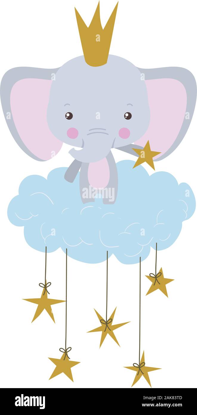 Cute elephant with crown over cloud vector design Stock Vector Image ...