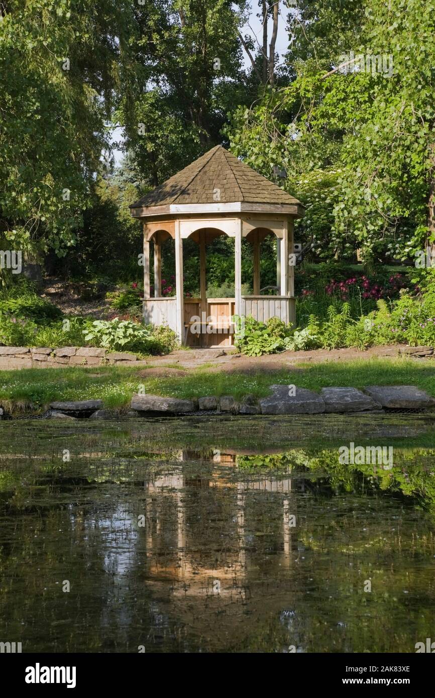 Pond and gazebo at springtime, Centre de la Nature, Saint-Vincent-de-Paul,  Laval, Quebec, Canada Stock Photo - Alamy