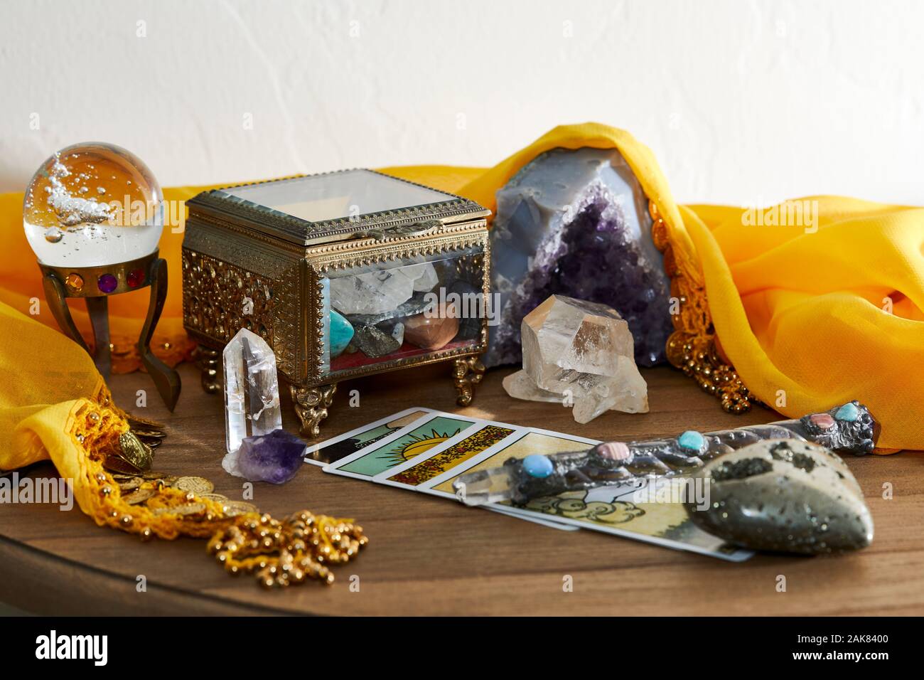 Crystal Healing tools including healing wand, quartz crystal point