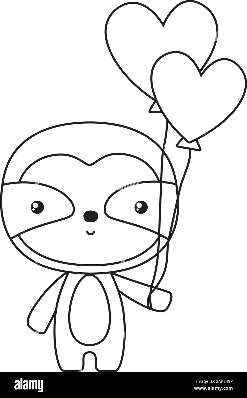 Cute sloth bear cartoon with hearts balloons vector design Stock Vector ...