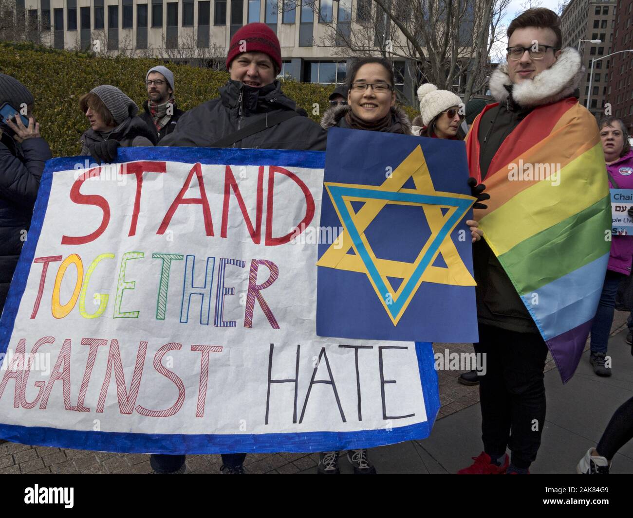 New York, USA. 5th January, 2020. About 15,000 protesters took to the streets in the No Hate No Fear March in response to increased anti-semitic attac Stock Photo