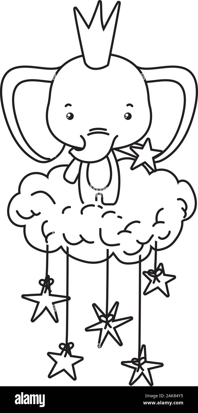 Cute elephant with crown over cloud vector design Stock Vector Image ...