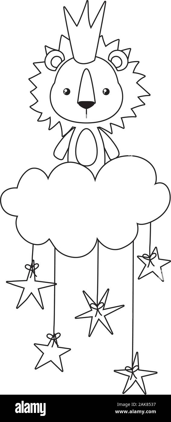 Cute lion cartoon with crown over cloud vector design Stock Vector ...