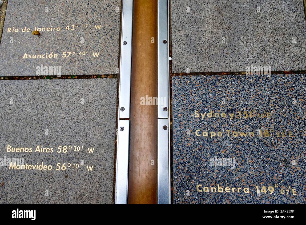 Prime Meridian Line, Royal Observatory, Greenwich, London, England. Stock Photo