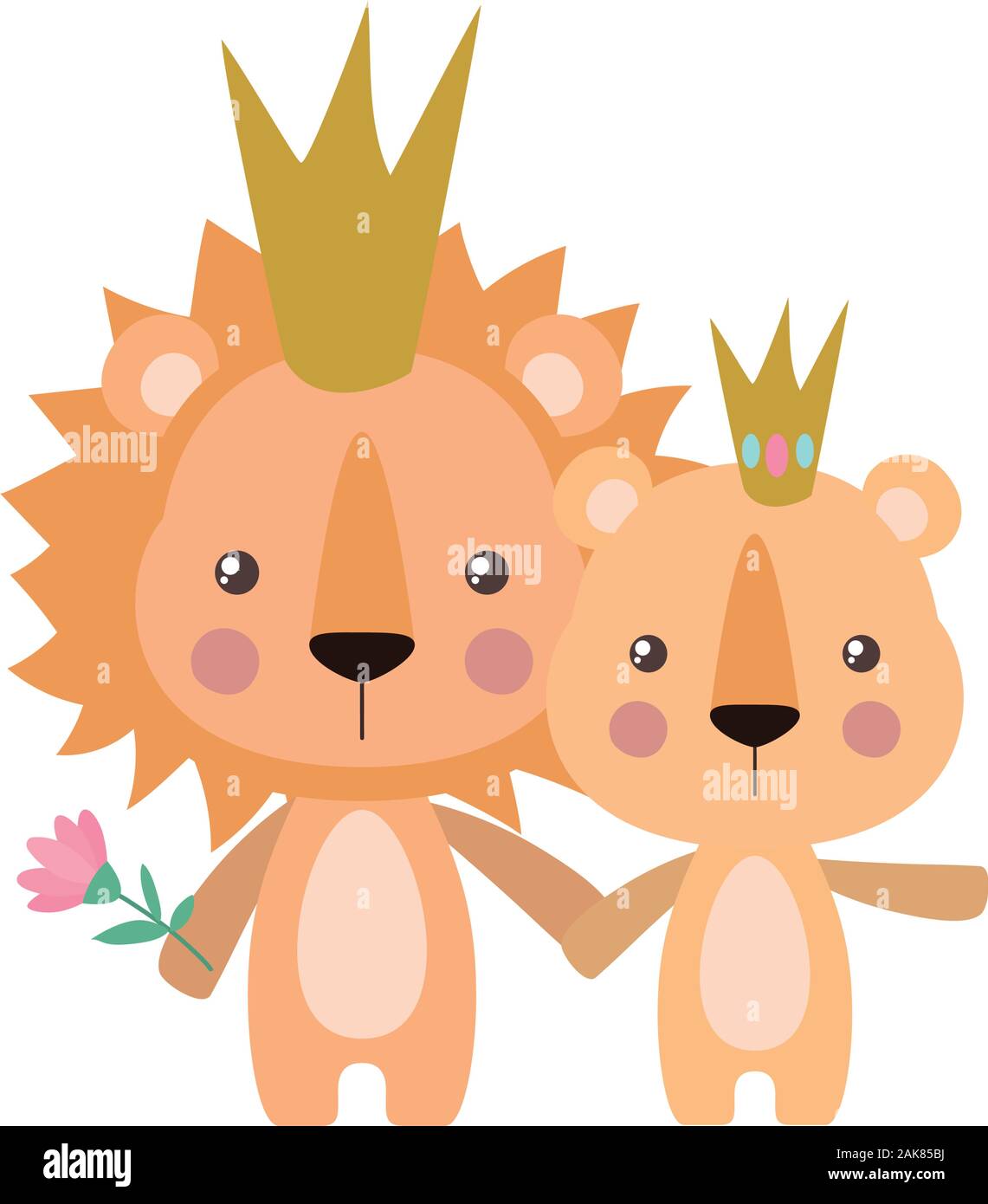 Cute lion and lioness cartoon with crown vector design Stock Vector ...