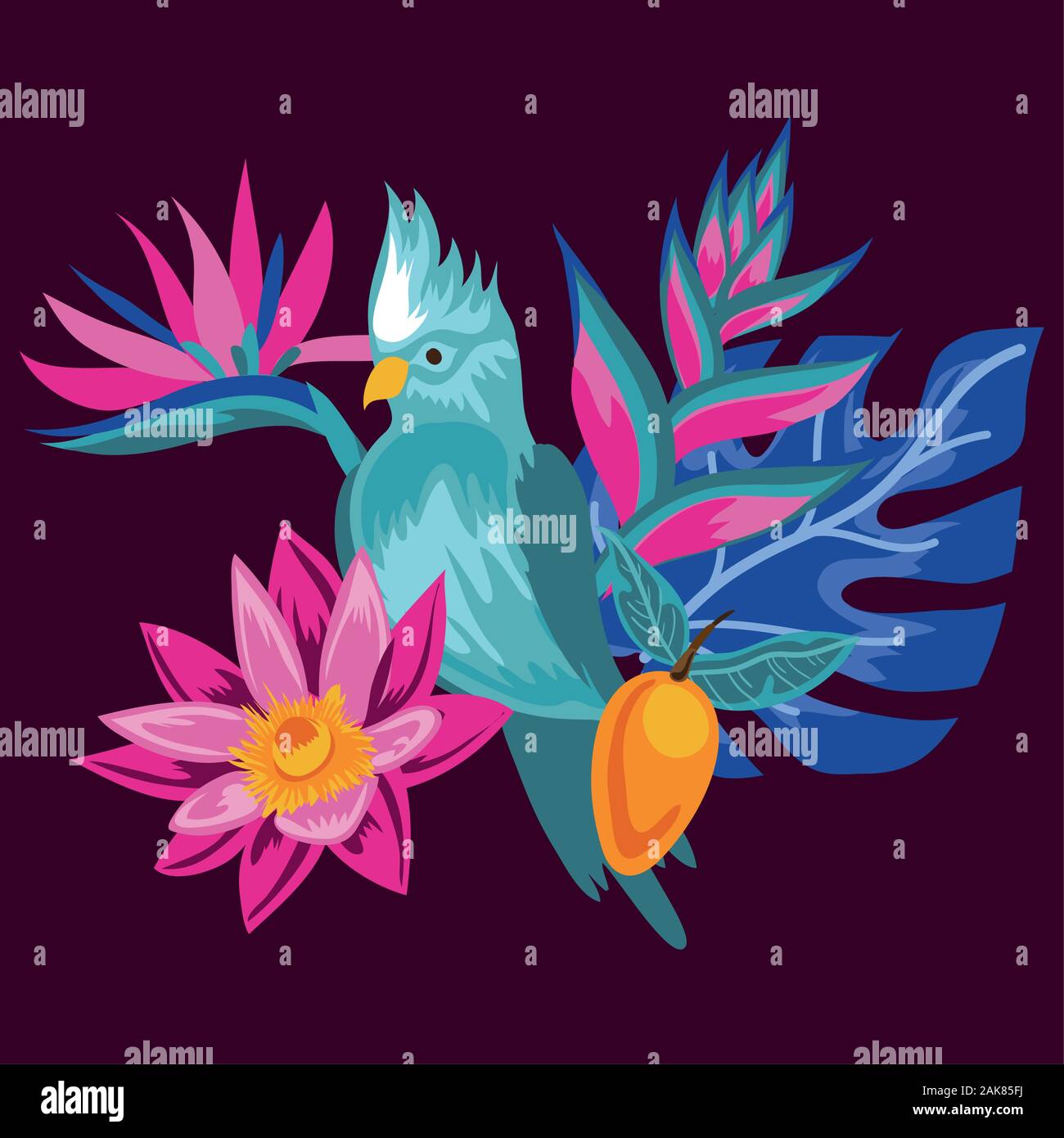 exotic flowers and leafs with bird Stock Vector Image & Art - Alamy