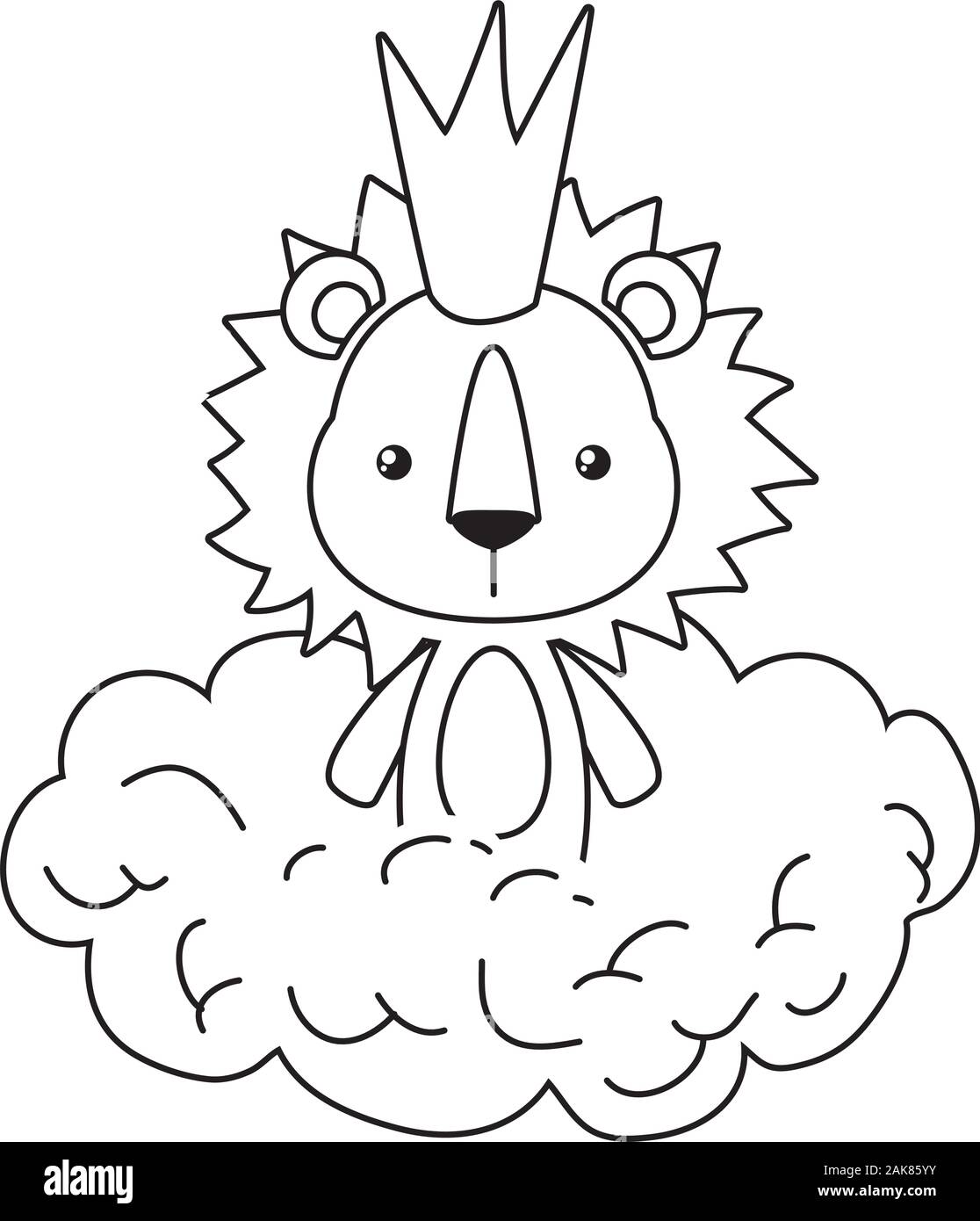 Cute lion cartoon with crown over cloud vector design Stock Vector ...