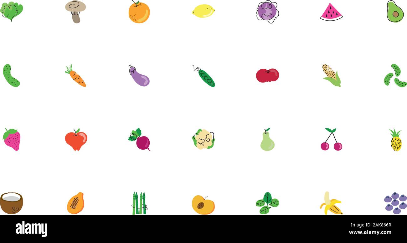 bundle of fruits and vegetables icons Stock Vector Image & Art - Alamy