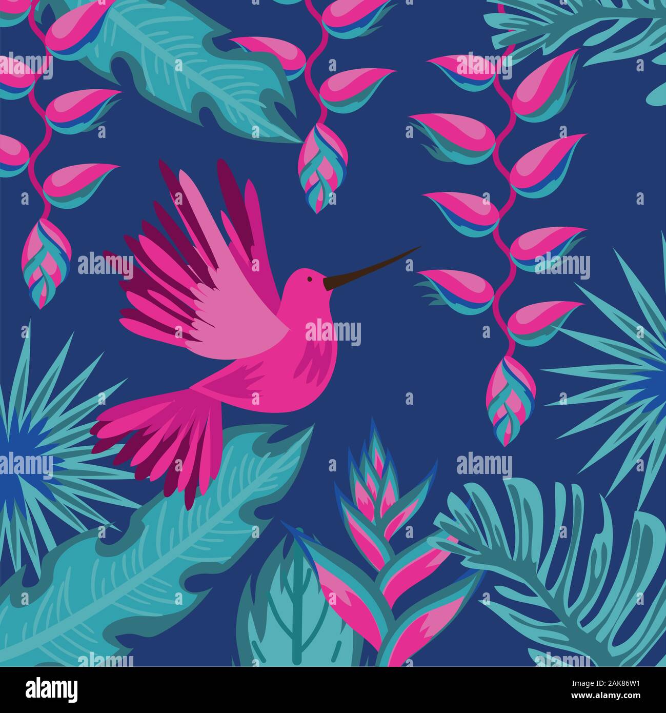 exotic flowers and leafs with bird Stock Vector Image & Art - Alamy