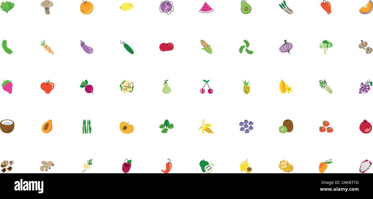 bundle of fruits and vegetables icons Stock Vector Image & Art - Alamy
