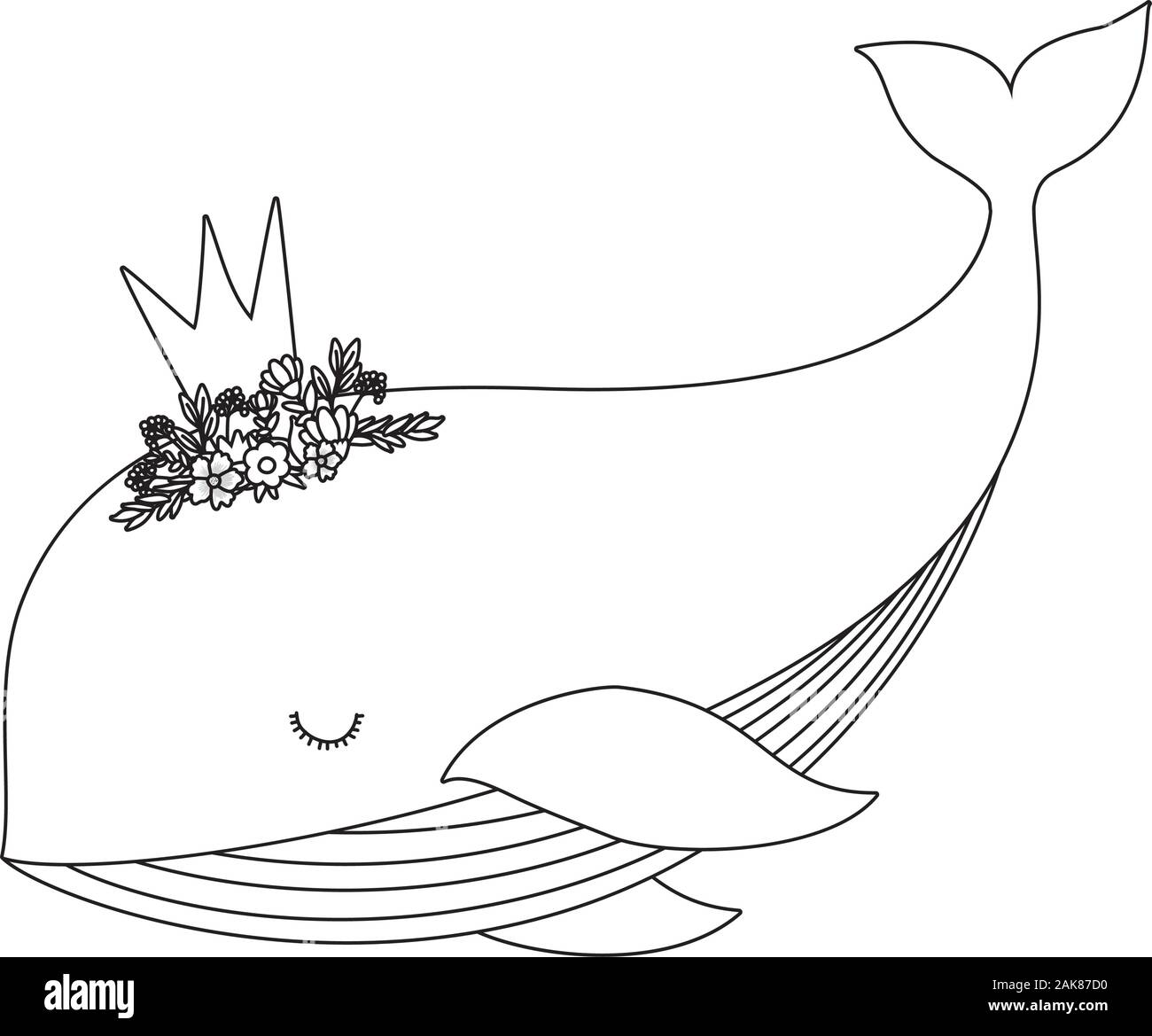 Cute whale with crown vector design Stock Vector
