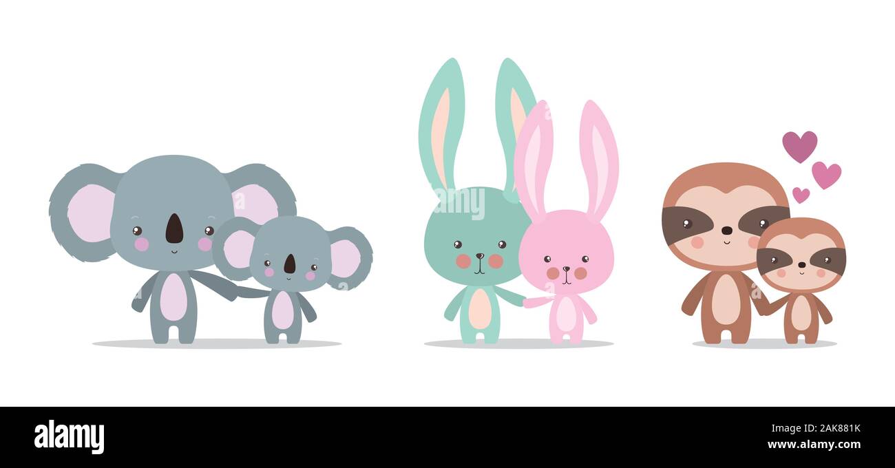Cute Mother And Baby Animals Cartoons Vector Design Stock Vector Image Art Alamy