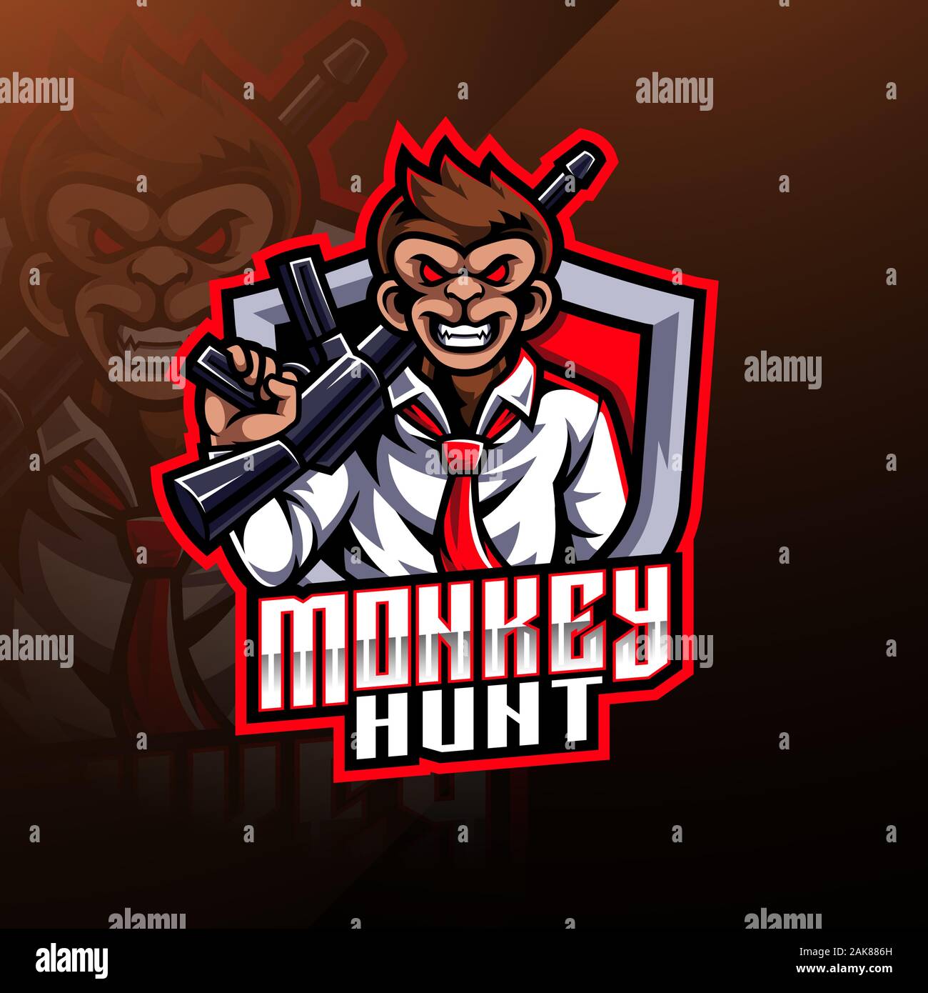 Monkey hunt mascot logo design Stock Vector