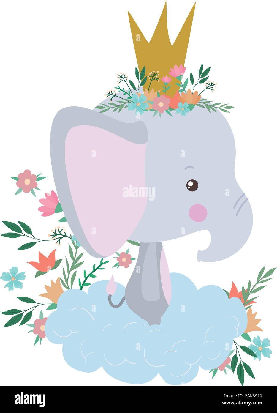 Cute elephant with crown over cloud vector design Stock Vector Image ...