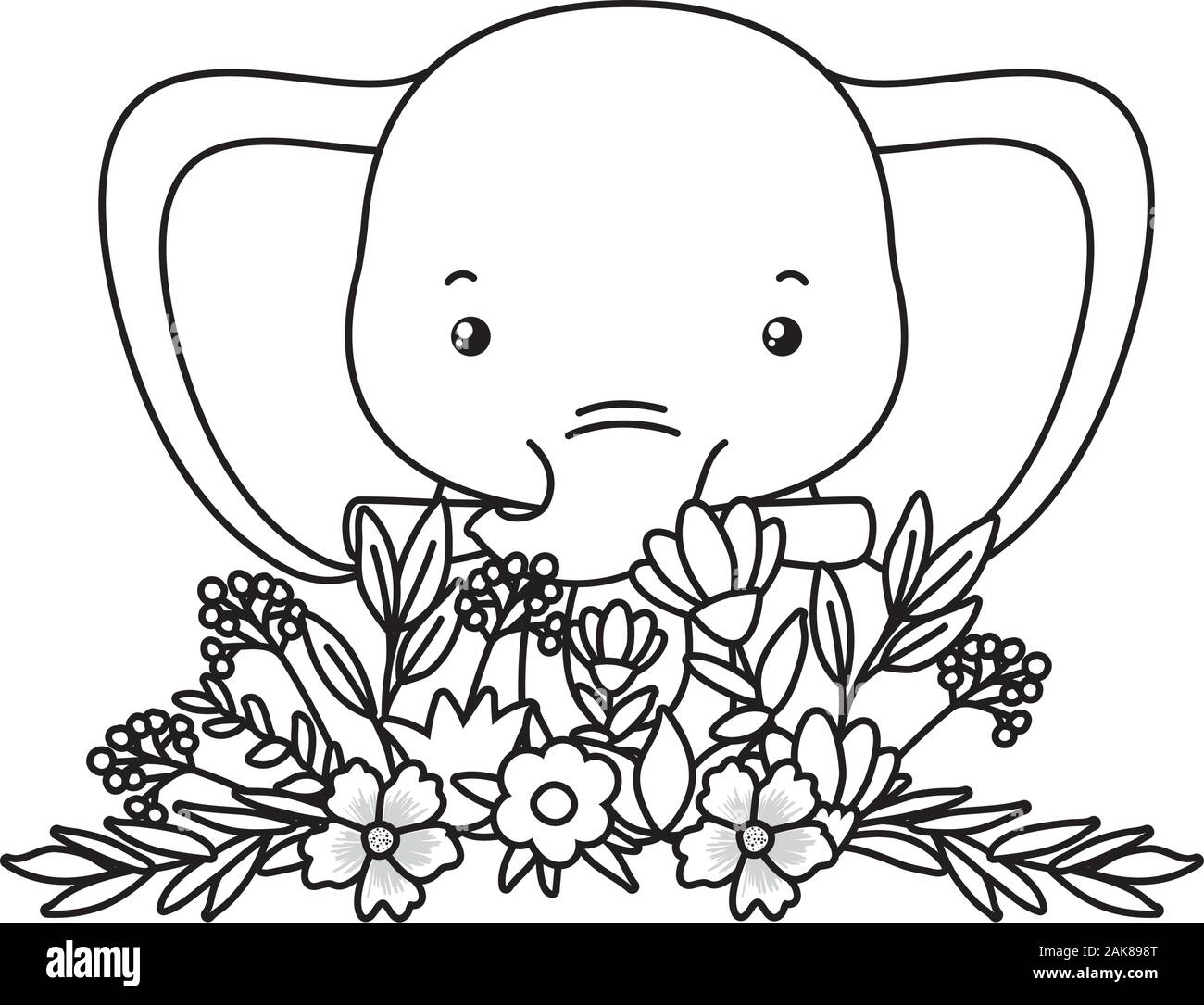 Cute elephant flowers and leaves vector design Stock Vector Image & Art