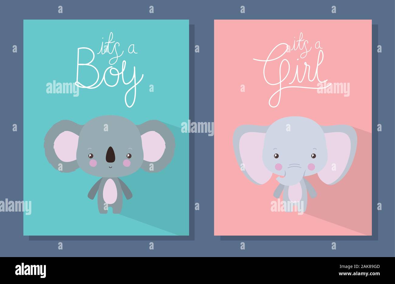 Baby shower invitation with koala and elephant cartoon vector design ...