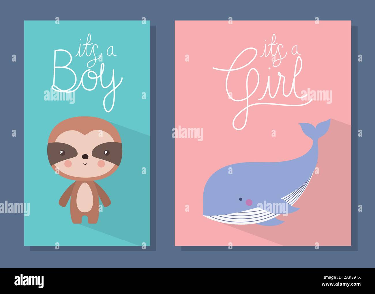 Baby shower invitation with sloth and whale cartoon vector design Stock ...