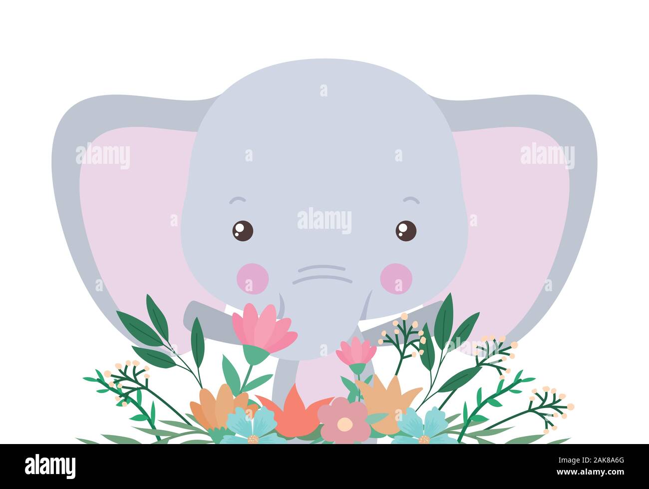 Cute elephant with flowers and leaves vector design Stock Vector Image ...