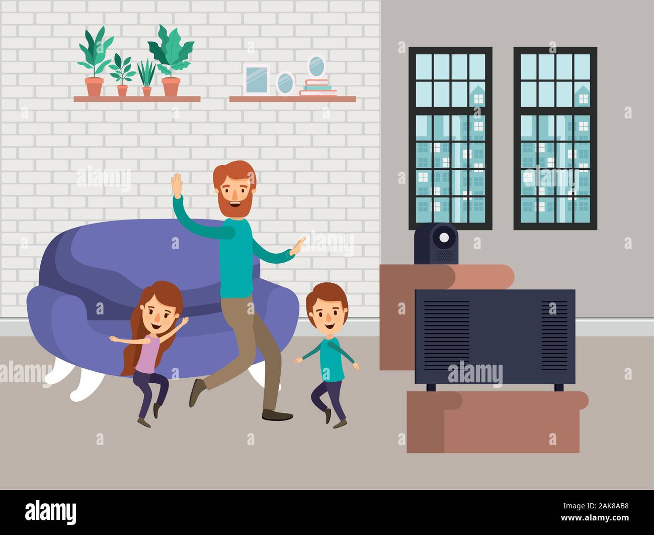 Father In House Vector Father daughter and son in the living room vector design Stock Vector ...