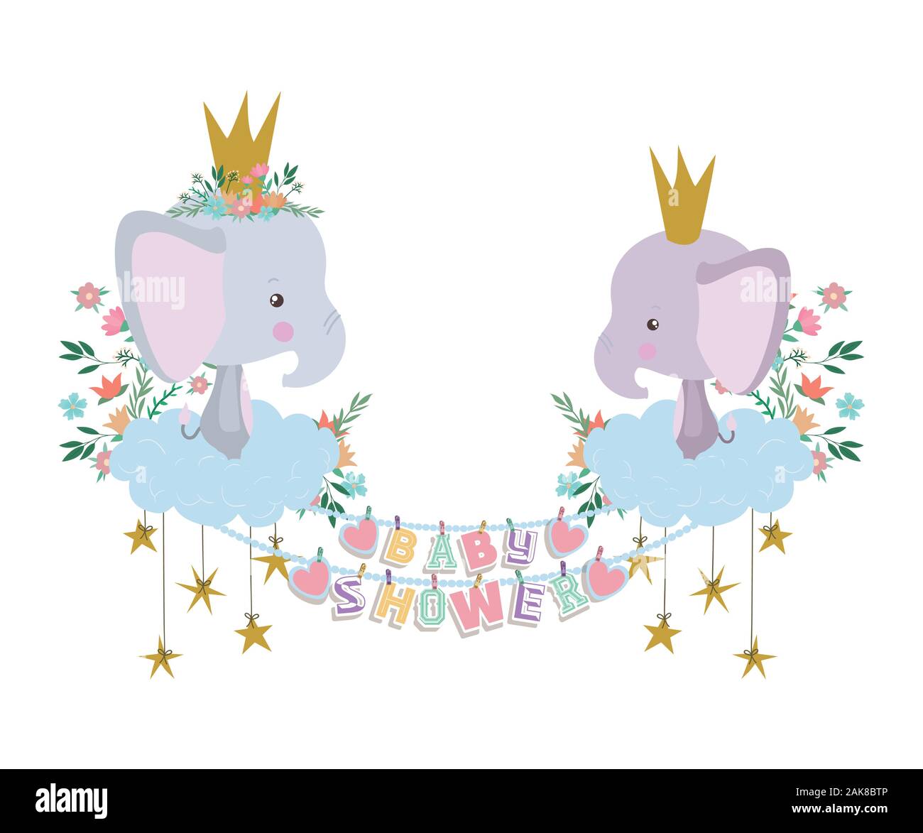 Baby shower invitation with elephants cartoons vector design Stock ...