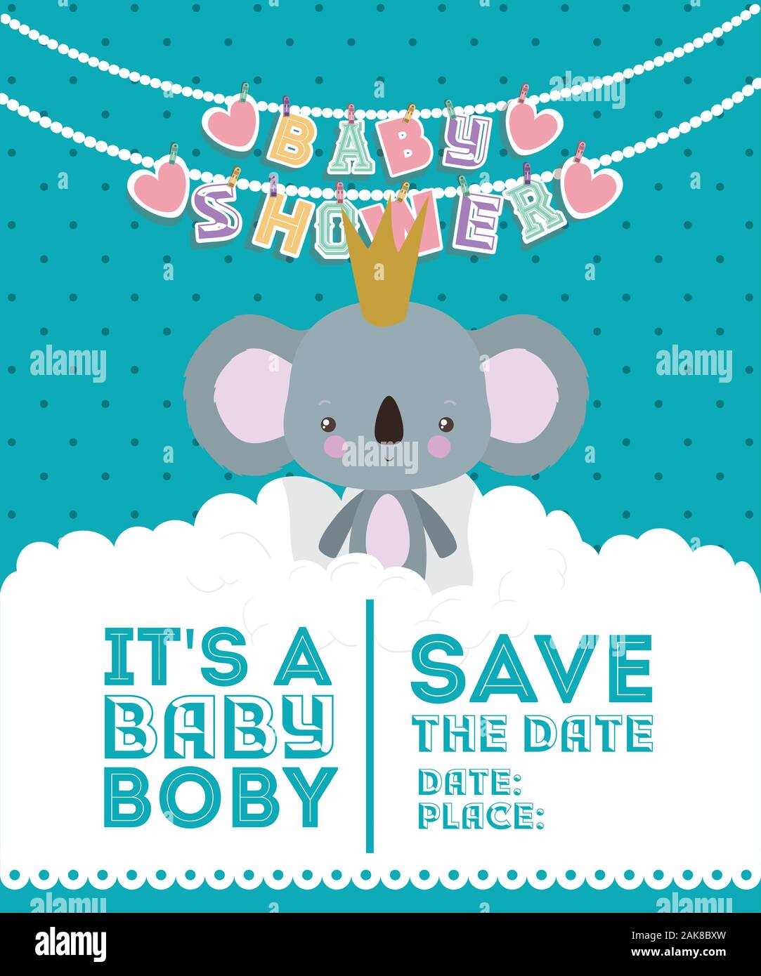 Baby shower invitation with koala cartoon vector design Stock Vector ...
