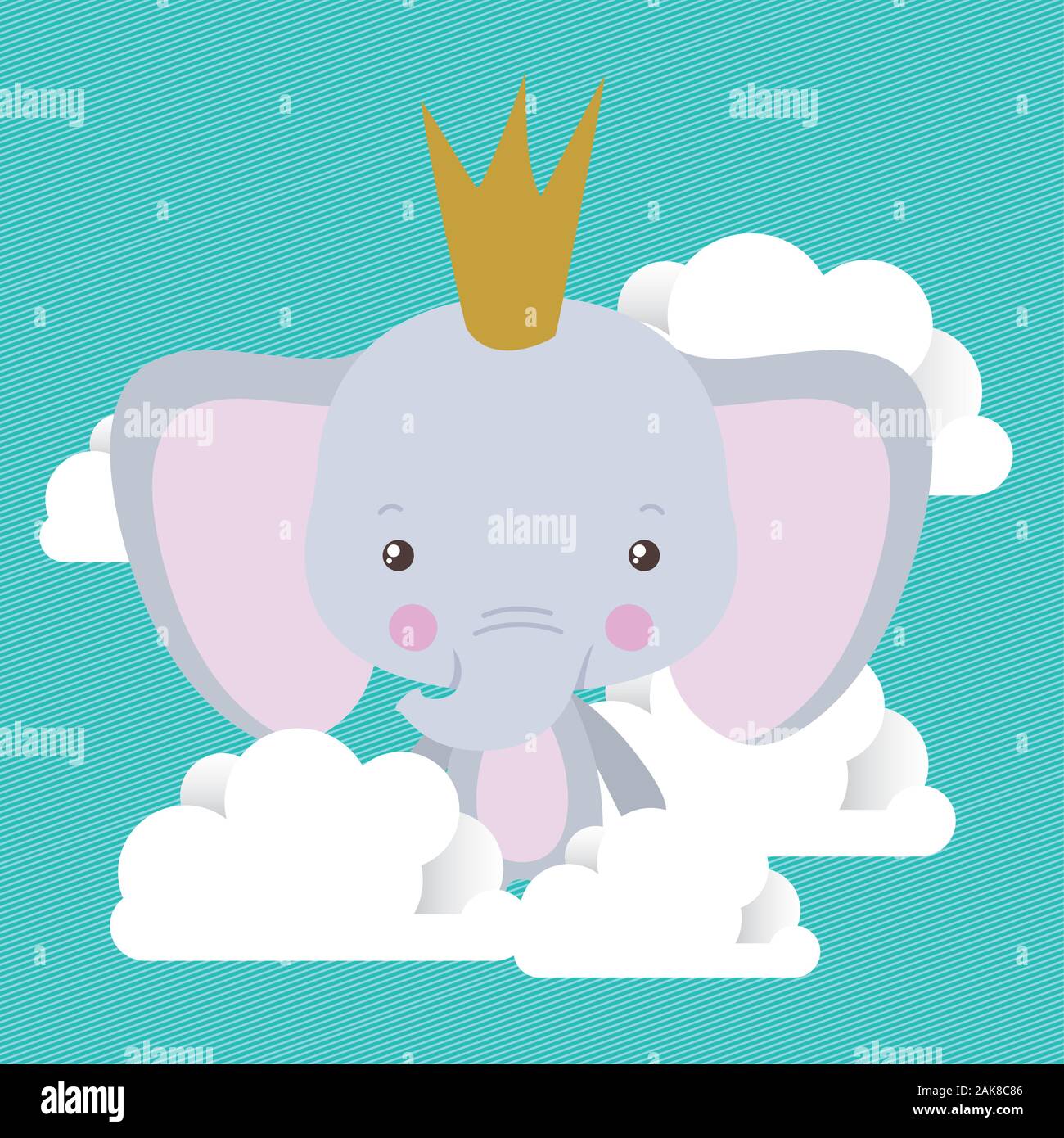 Cute elephant with crown and clouds vector design Stock Vector Image ...