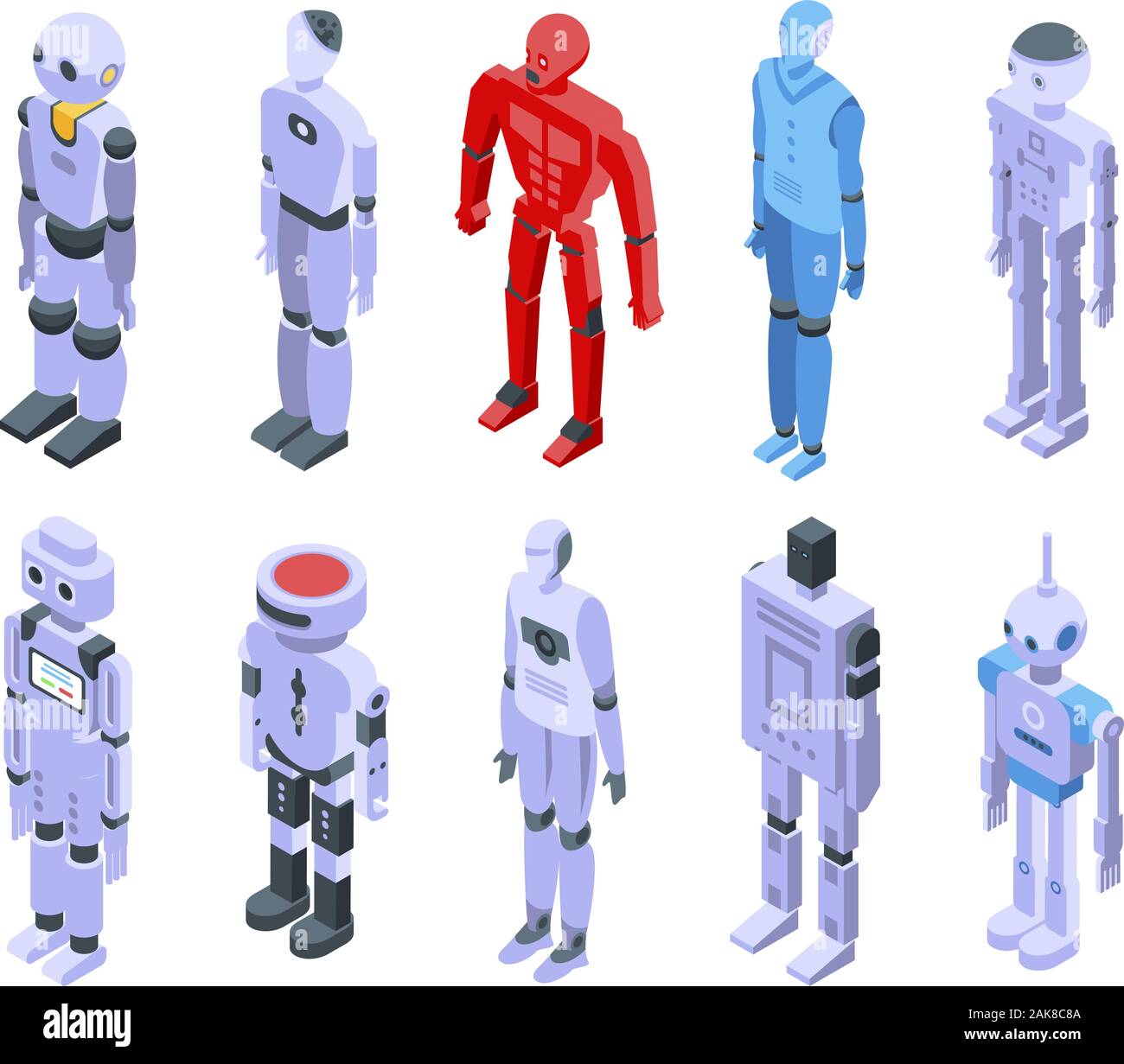 Humanoid icons set, isometric style Stock Vector