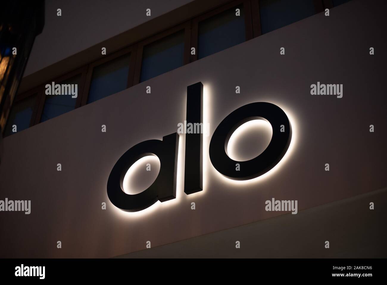 01/01/2020 - Beverly Hills, CA: Alo studio-cafe sign in Grove,Beverly Hills, LA,CA, USA. Stock Photo