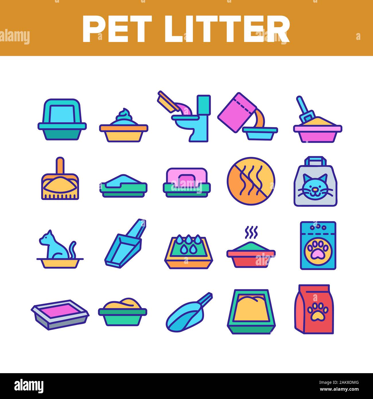 Pet Litter Accessory Collection Icons Set Vector Stock Vector Image ...