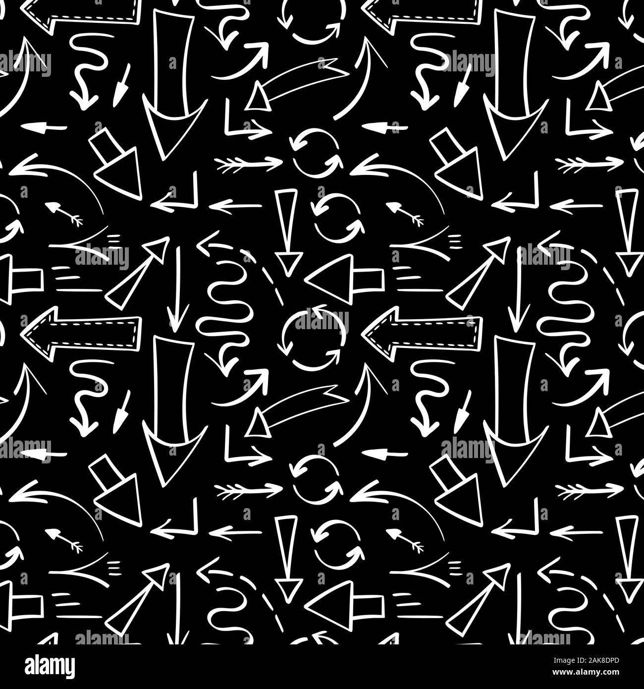Seamless pattern with different white hand drawn arrows on black ...