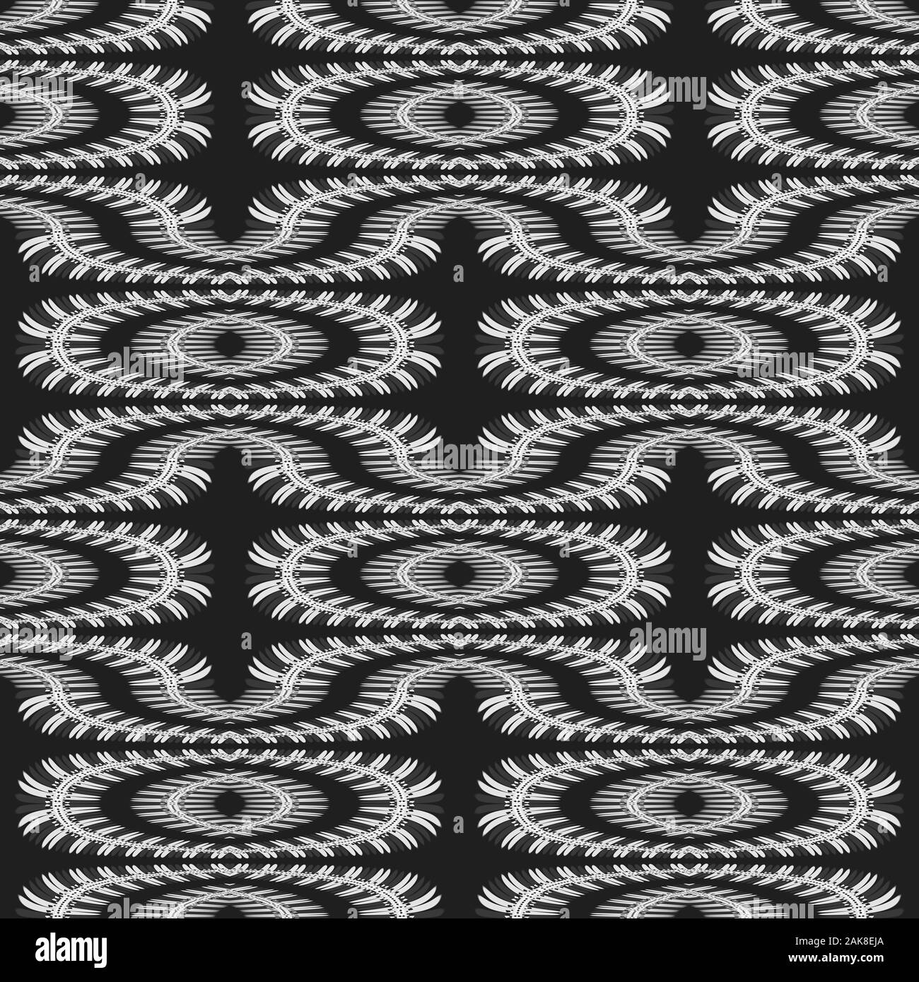 Monochrome centipede arabesque. Geometric algorithmic pattern in black and white. Stock Photo
