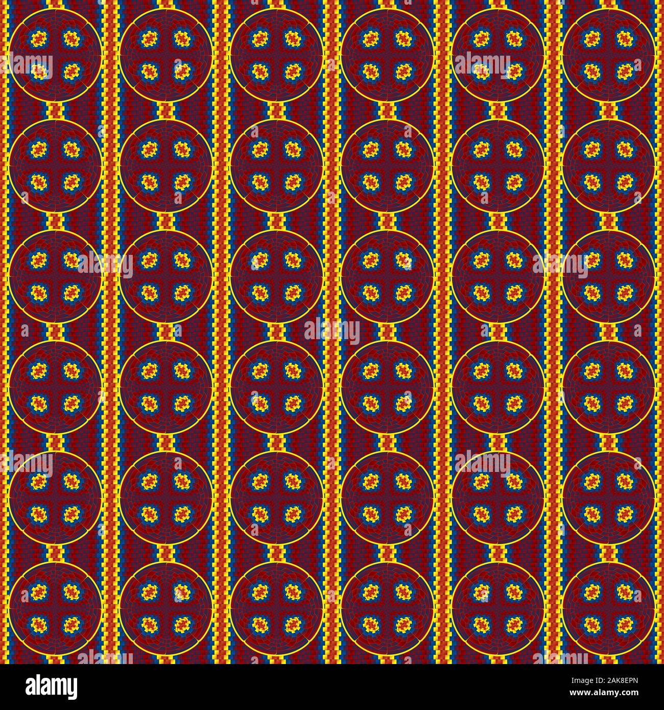 Complex geometric pattern in yellow, blue and red colors. Digital art ...